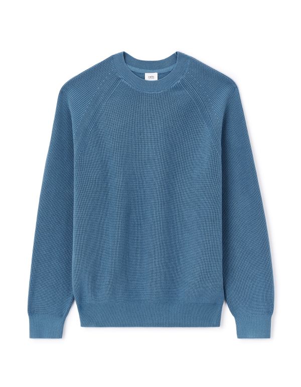 Pull col rond 100% coton - bleu