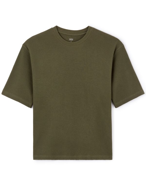 T-shirt oversize col rond 100% coton - kaki