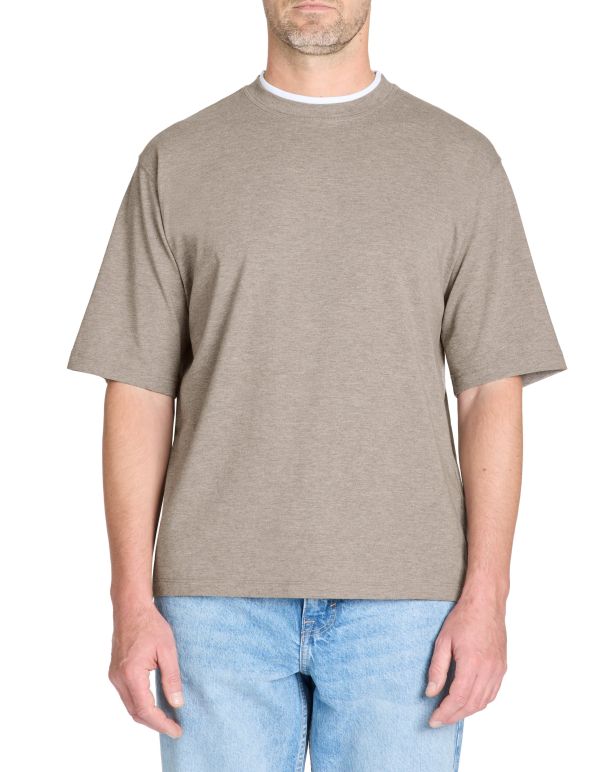 T-shirt oversize col rond coton mélangé - taupe