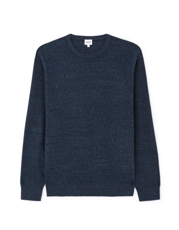 Pull col rond 100% coton mélangé - marine