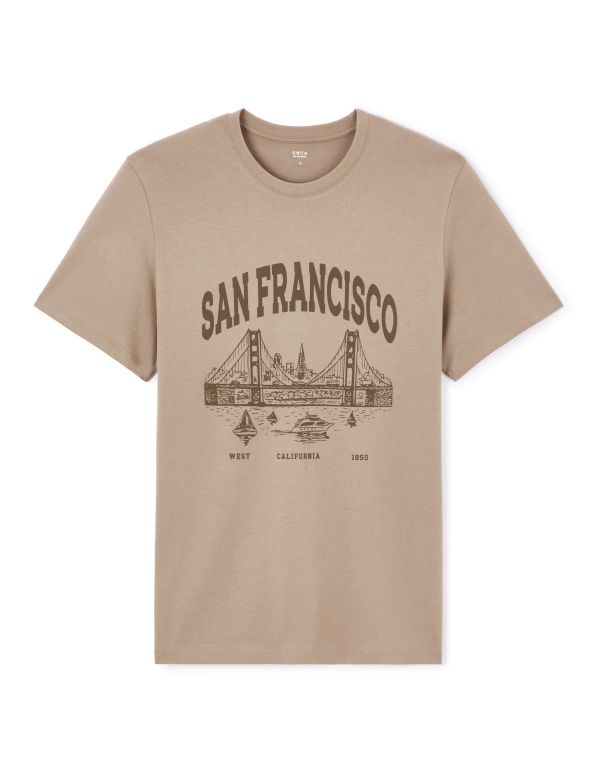 T-shirt straight col rond 100% coton - taupe