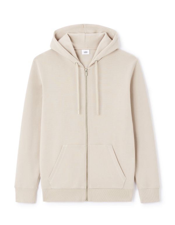 Sweat zippé à capuche regular coton mélangé - beige