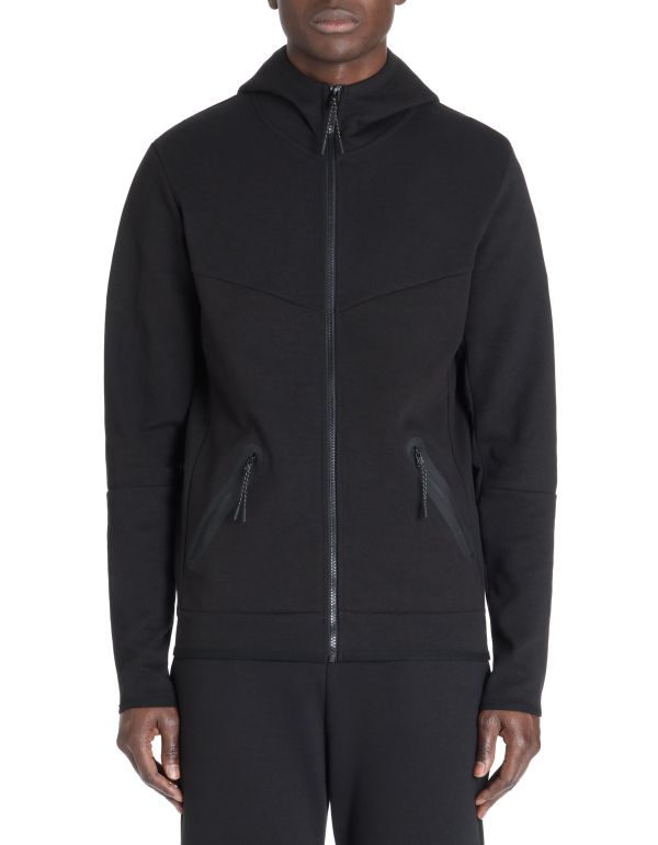 Vest zippé à capuche skinny coton mélangé - noir