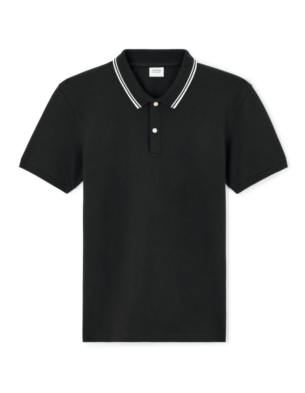 Polo slim coton stretch - noir