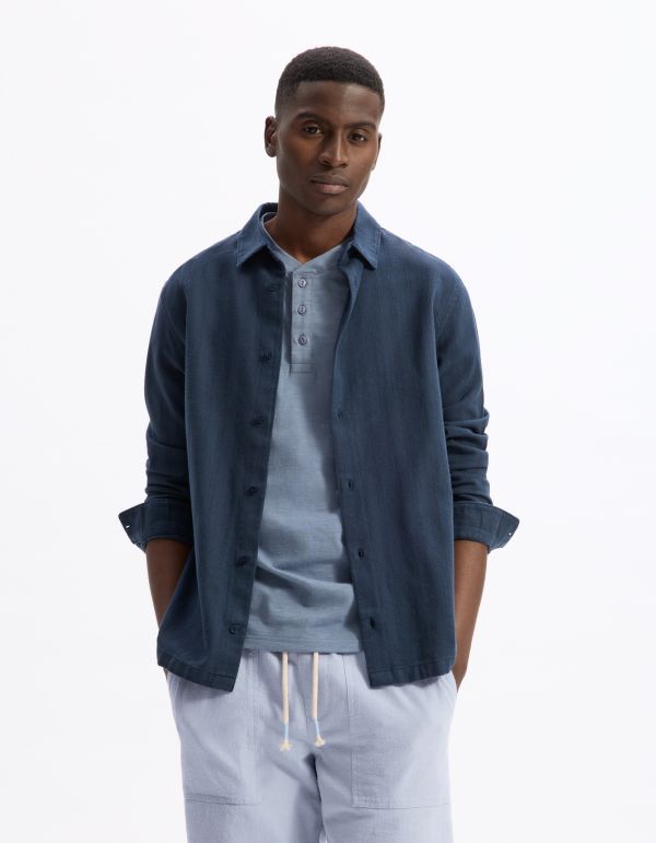 Chemise regular jacquard 100% coton - marine