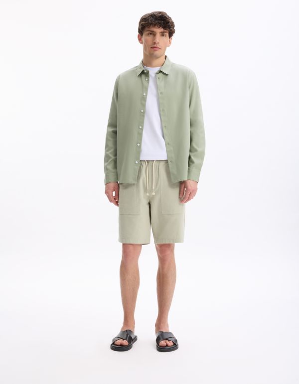 Chemise regular en coton mélangé - kaki