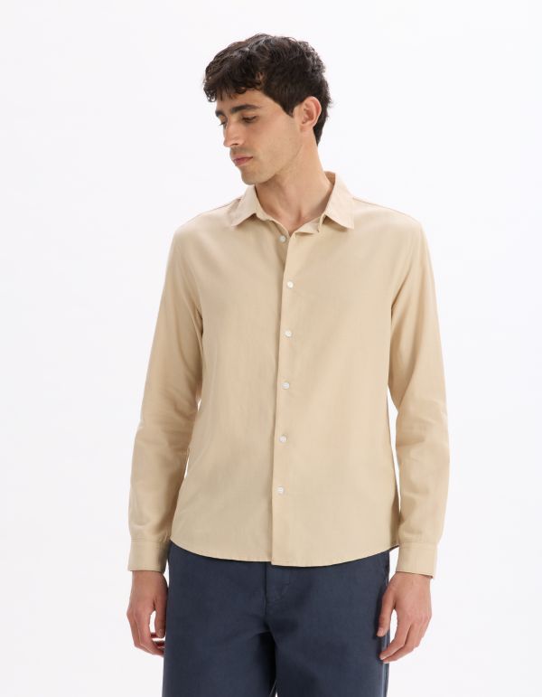 Chemise regular en coton viscose - beige