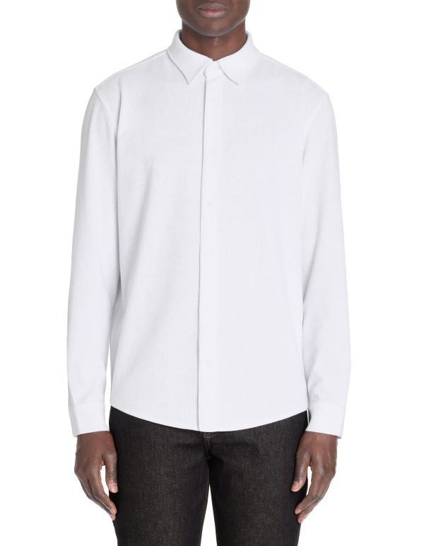 Chemise regular maille gaufré coton stretch - blanc