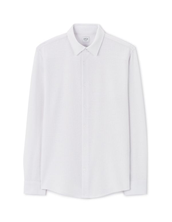 Chemise regular maille gaufré coton stretch - blanc