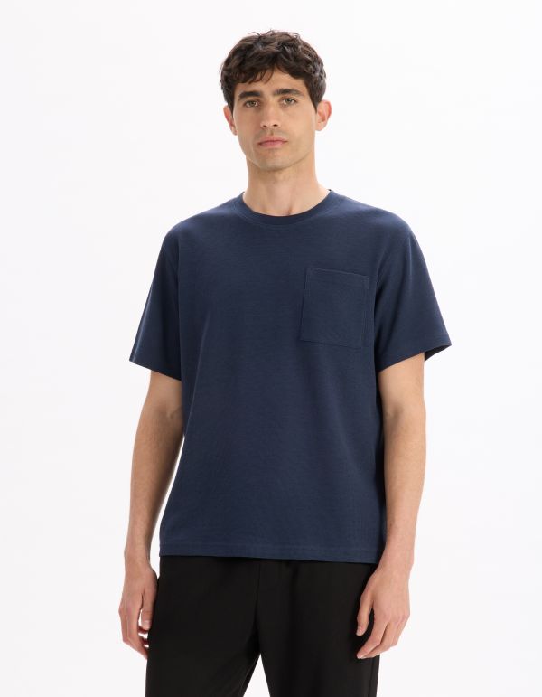 T-shirt boxy col rond - marine