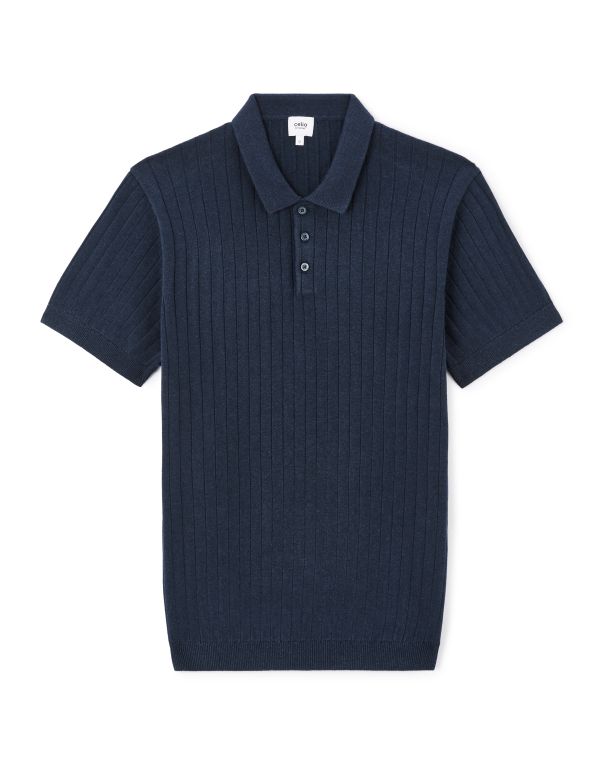 Polo regular en maille texturée coton mélangé - marine