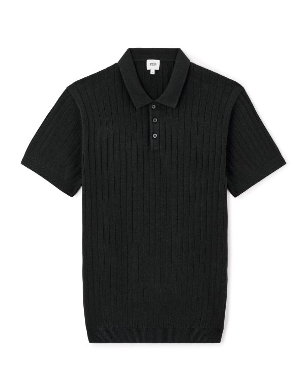 Polo regular en maille texturée coton mélangé - noir