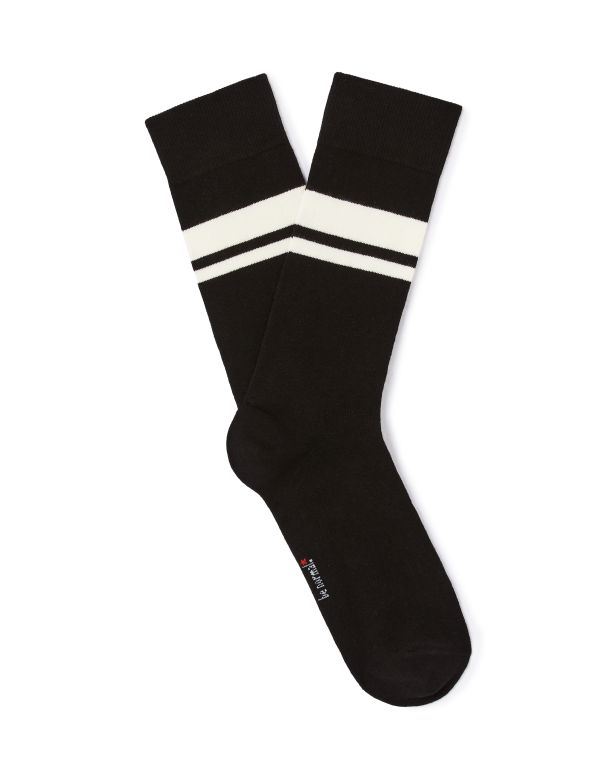 Chaussettes tige haute sport à rayures 100% coton noir
