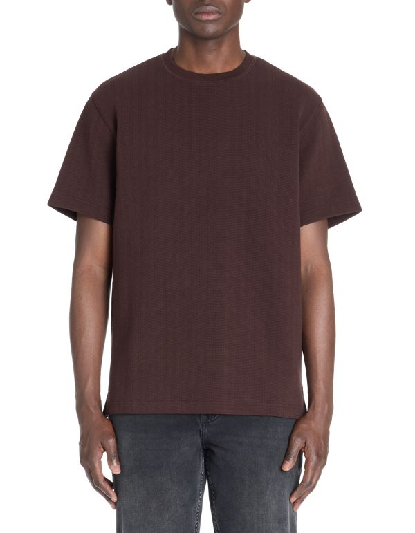 T-shirt boxy col rond coton mélangé - marron