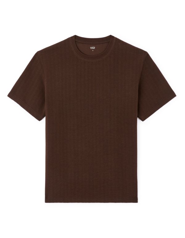 T-shirt boxy col rond coton mélangé - marron