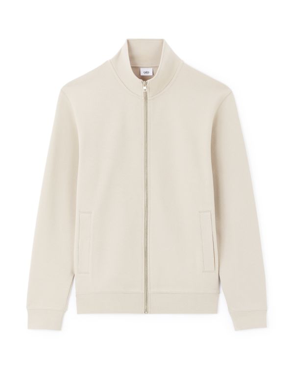 Veste zippée col montant regular coton mélangé - beige