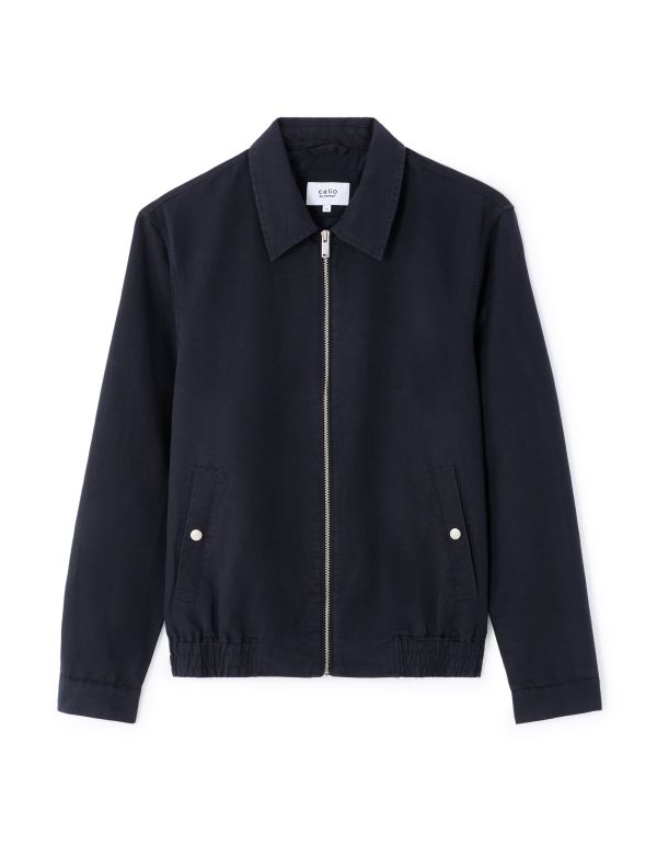 Blouson col chemise en lin et coton - marine