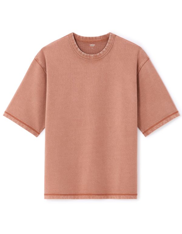 T-shirt oversize col rond 100% coton - marron