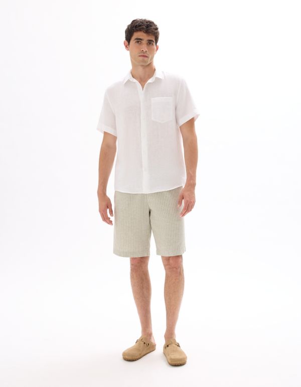 Bermuda rayé en lin et coton - vert sauge
