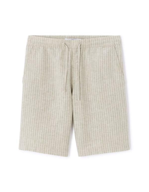 Bermuda rayé en lin et coton - vert sauge
