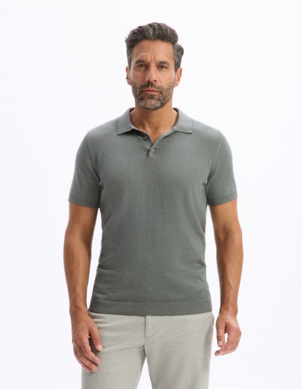 Polo slim en maille coton mélangé - kaki