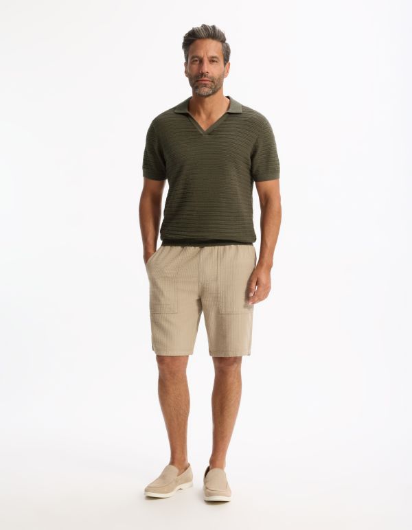 Polo slim en maille texturée coton mélangé - kaki