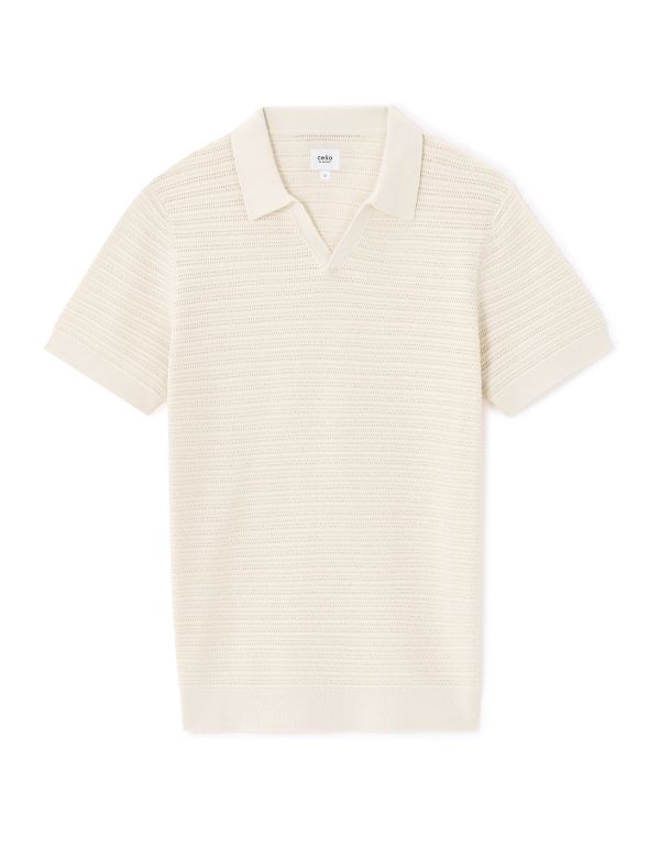 Polo slim en maille texturée coton mélangé - beige