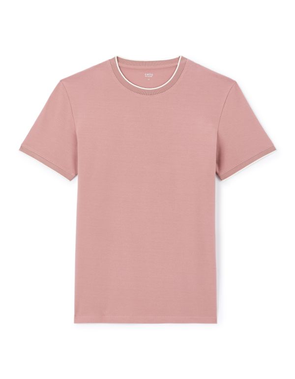 T-shirt straight col rond 100% coton stretch - violet