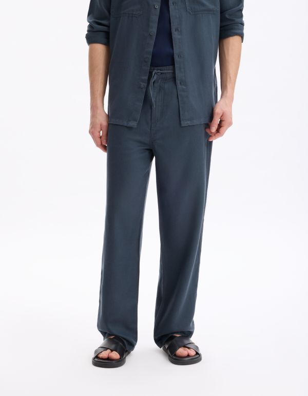 Pantalon loose 100% coton tencel - marine