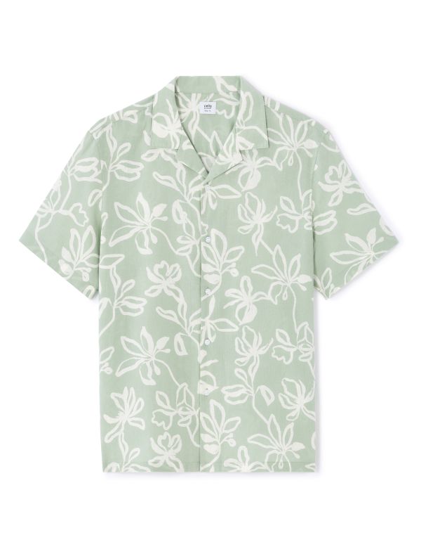 Chemisette regular à motif floral en lin et coton - kaki