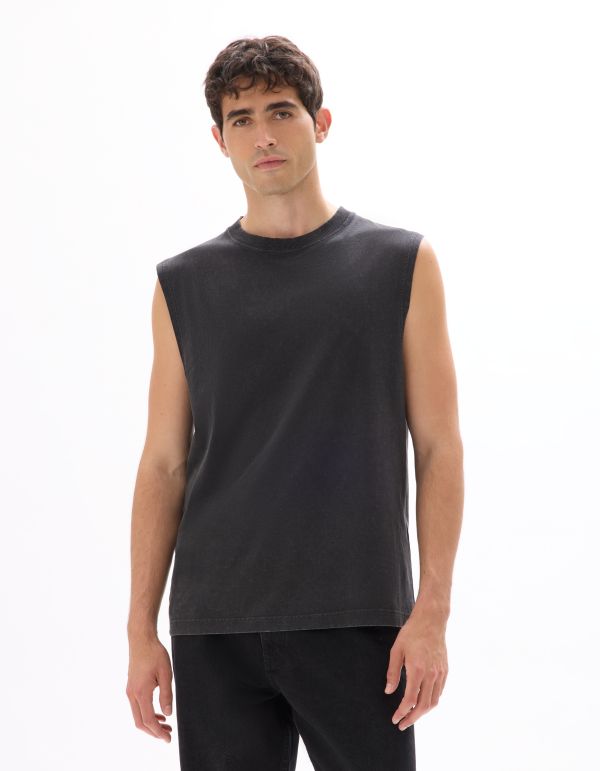 Débardeur boxy col rond 100% coton - noir