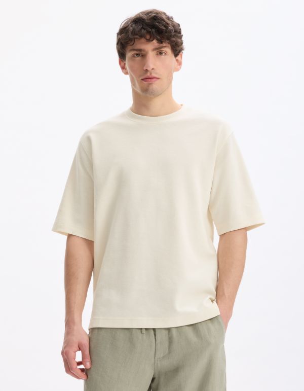 T-shirt oversize col rond 100% coton stretch - beige
