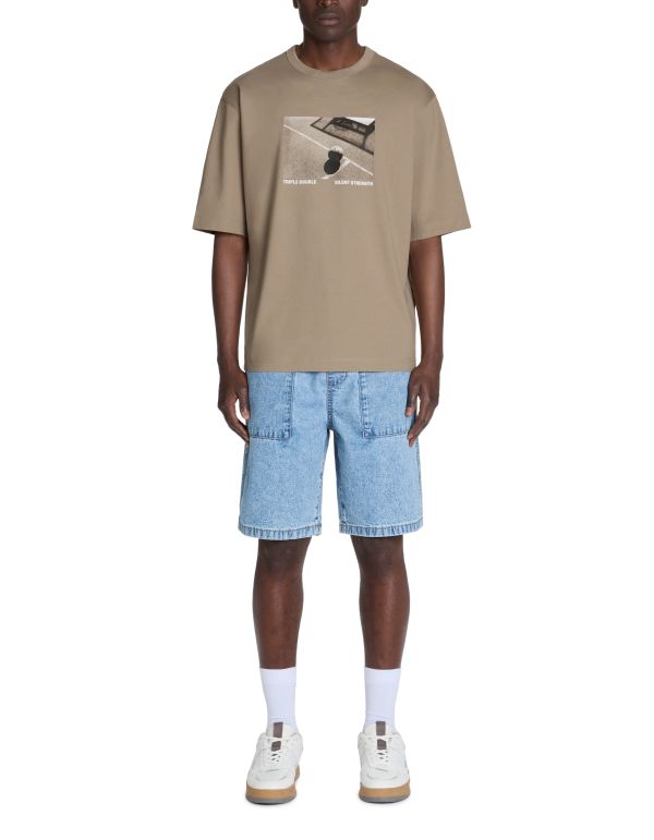 T-shirt oversize col rond 100% coton - taupe