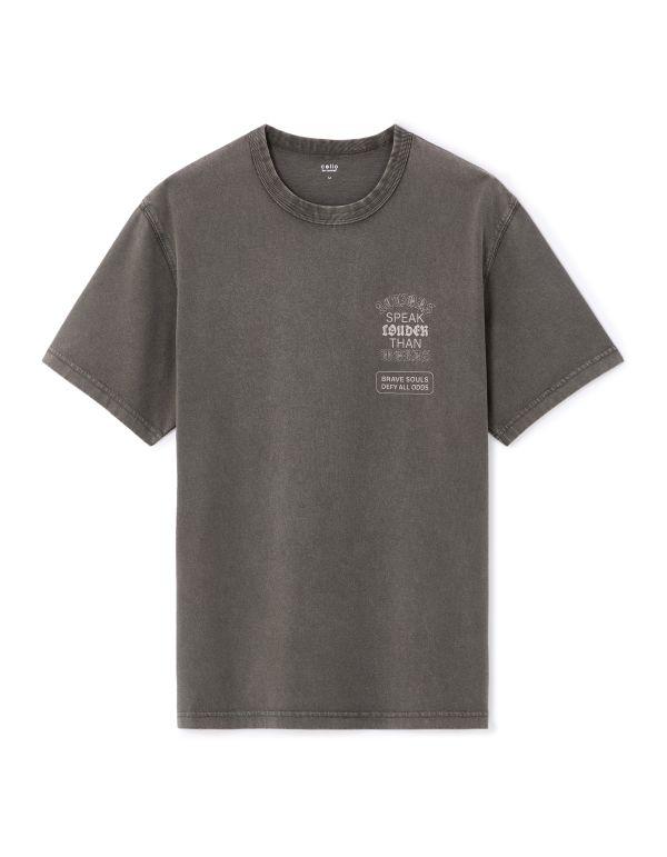 T-shirt boxy col rond 100% coton - anthracite