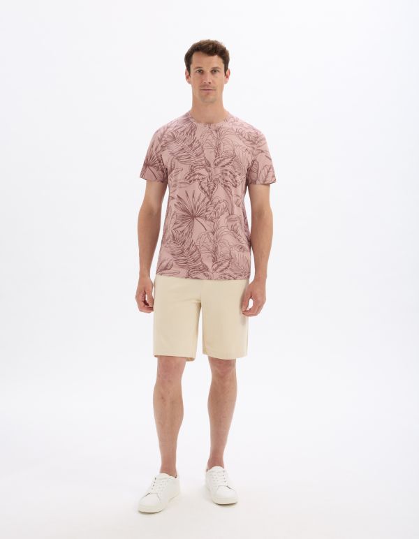 T-shirt regular col rond 100% coton fleuri - rose