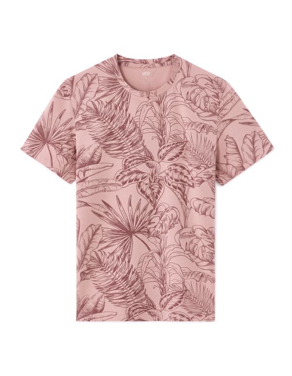T-shirt regular col rond 100% coton fleuri - rose