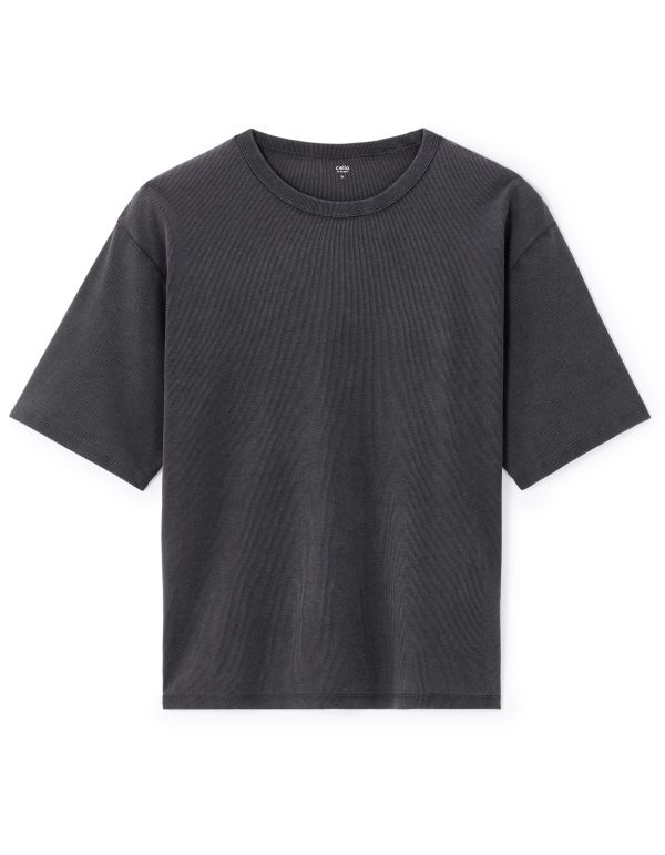 T-shirt oversize col rond - noir