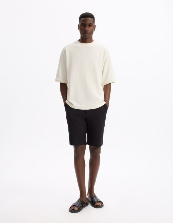 T-shirt oversize col rond coton mélangé - beige