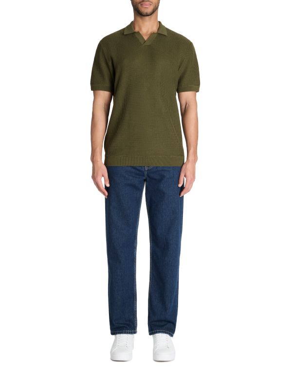 Polo boxy en maille texturée 100% coton - kaki
