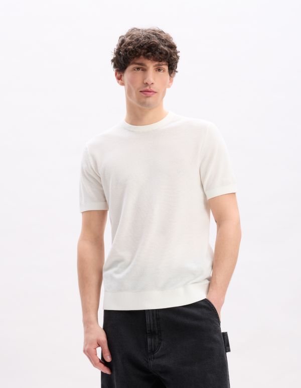 T-shirt straight col rond 100% coton - beige