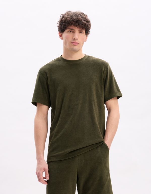 T-shirt boxy col rond éponge - kaki