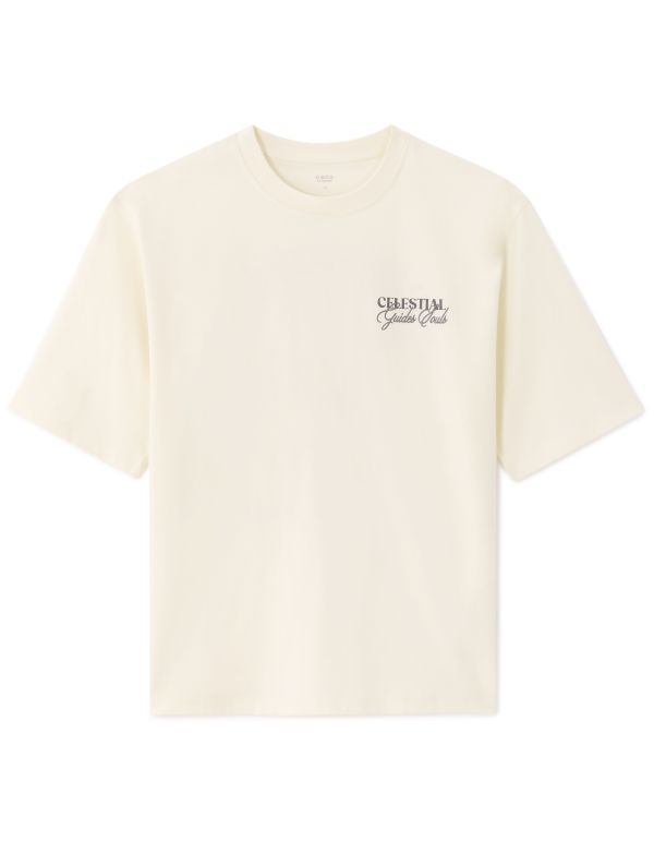 T-shirt oversize col rond 100% coton imprimé astro - écru