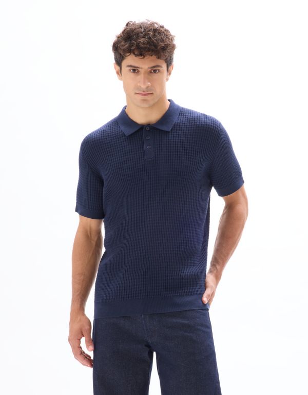 Polo regular maille côtelé - marine