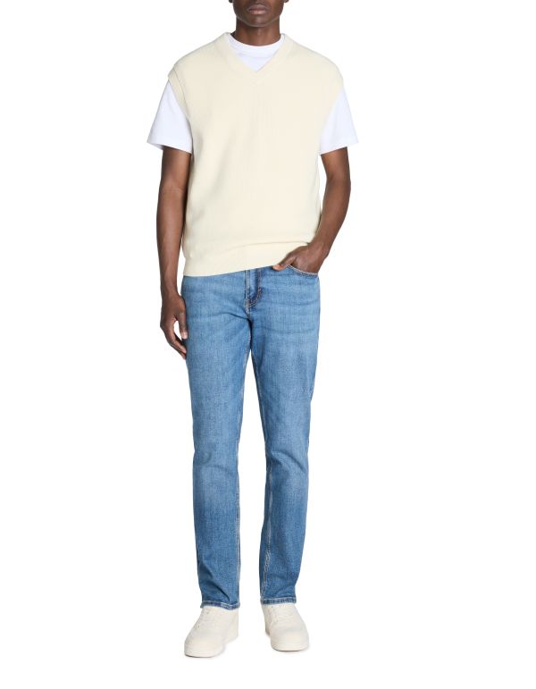 Pull col v 100% coton - ecru