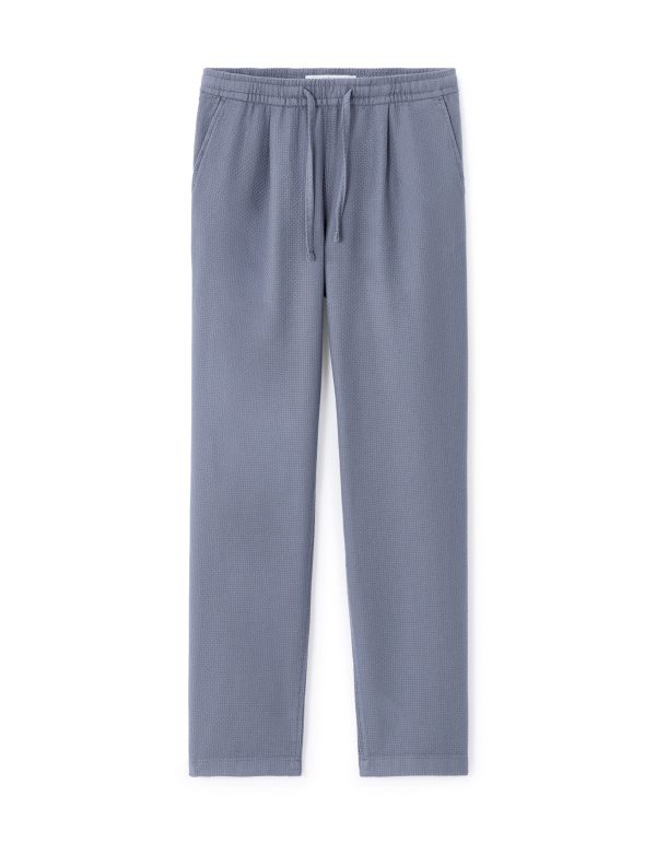 Pantalon straight texturé canvas 100% coton - bleu moyen