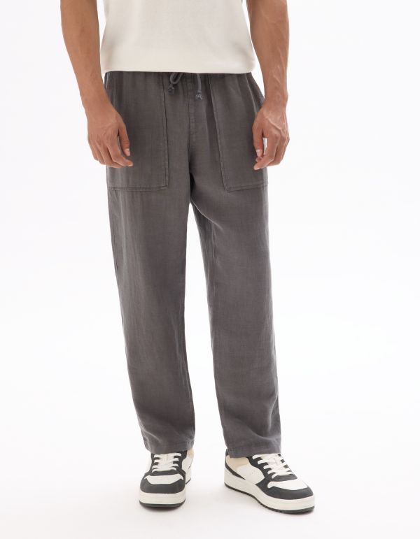 Pantalon uni 100% lin - gris foncé