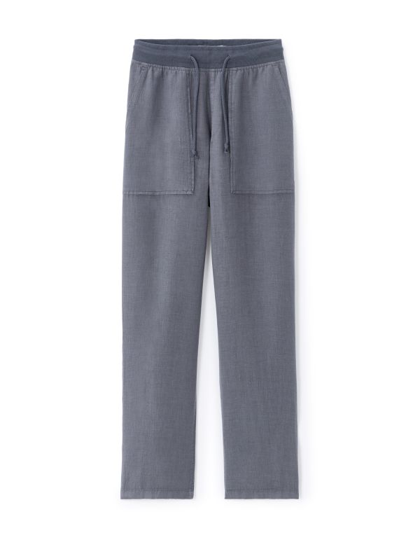 Pantalon uni 100% lin - bleu moyen