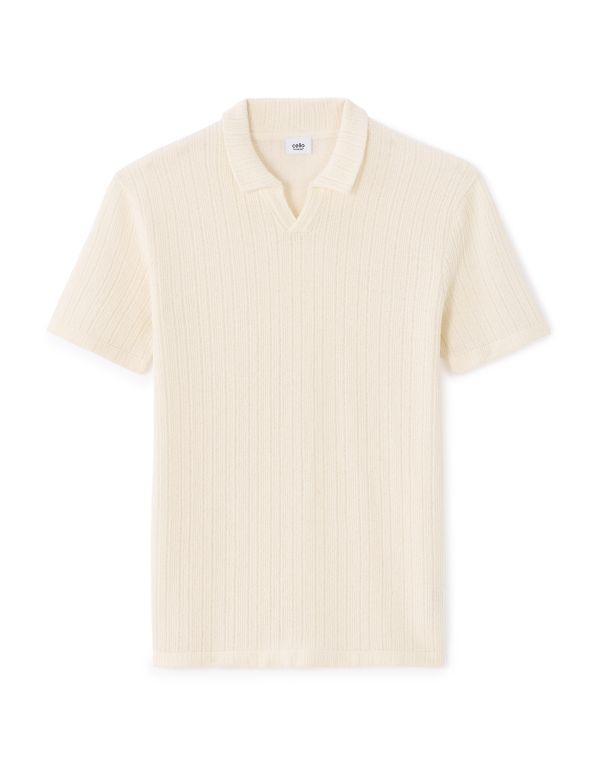 Polo regular en maille côtelé - beige