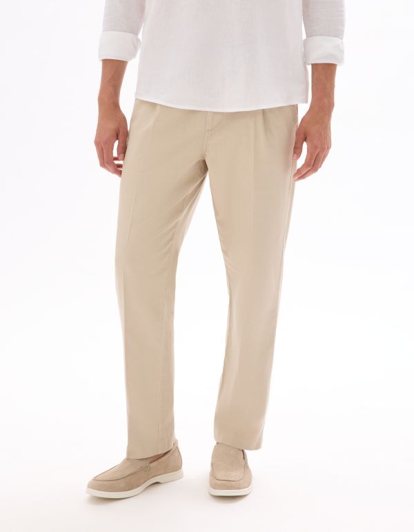 Pantalon slim coton lin stretch - beige