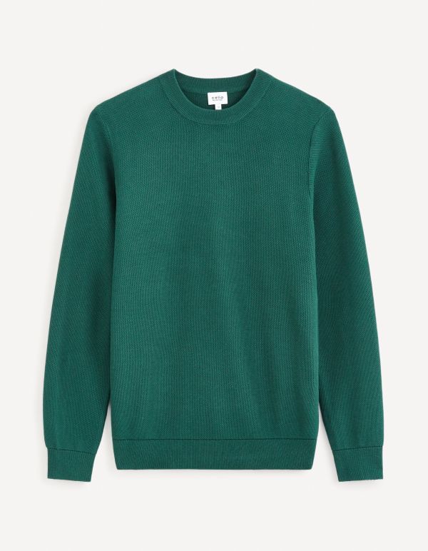 Pull col rond 100% coton - vert